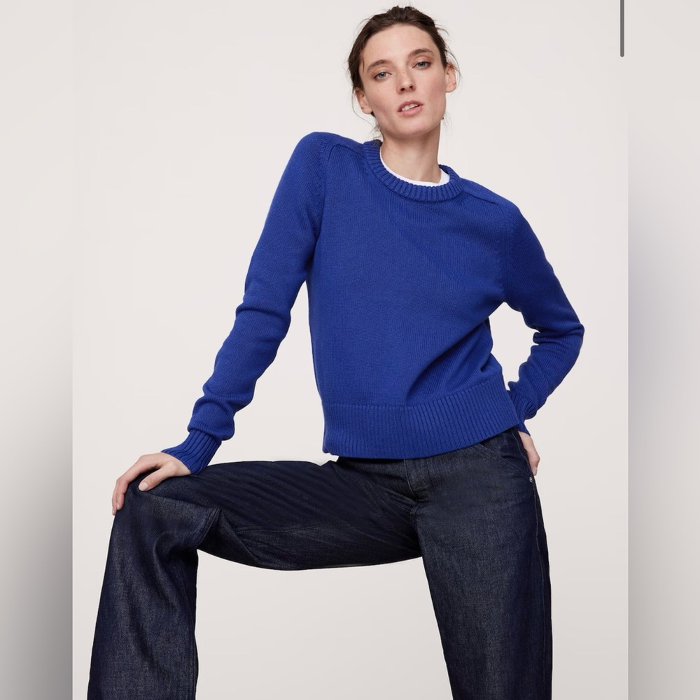 Banana Republic Cotton Silk Crew Neck Sweater in Hidden Blue